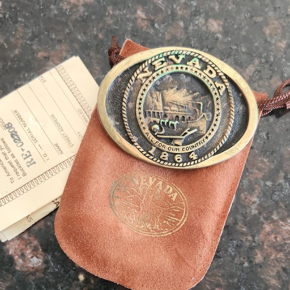 Nevada Vintage Solid Brass 1977 Belt Buckle
